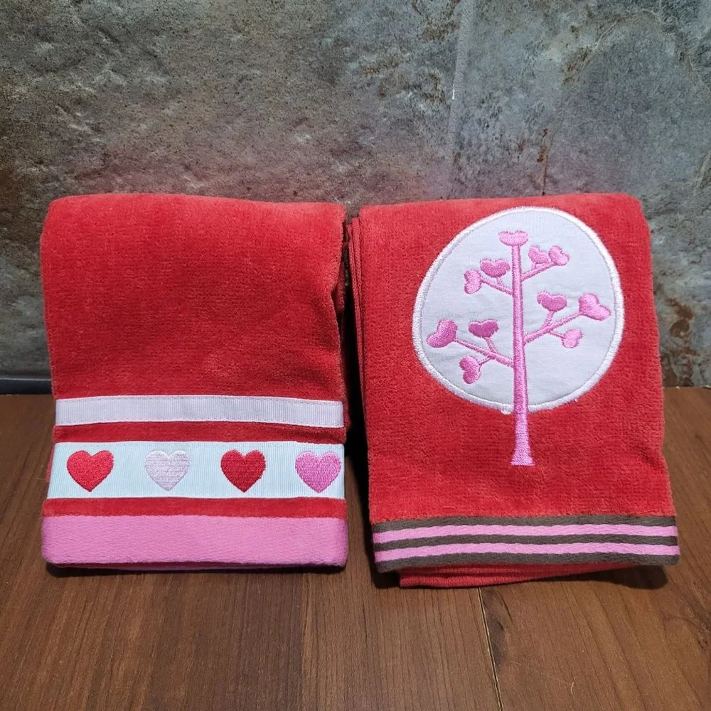 Valentines Heart Red Cotton Hand Towel Set of 2